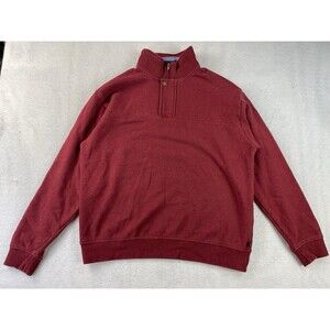 Orvis Men's Large Burgundy 1/4 Zip Snap Button Mock Neck Pullover Sweatshirt